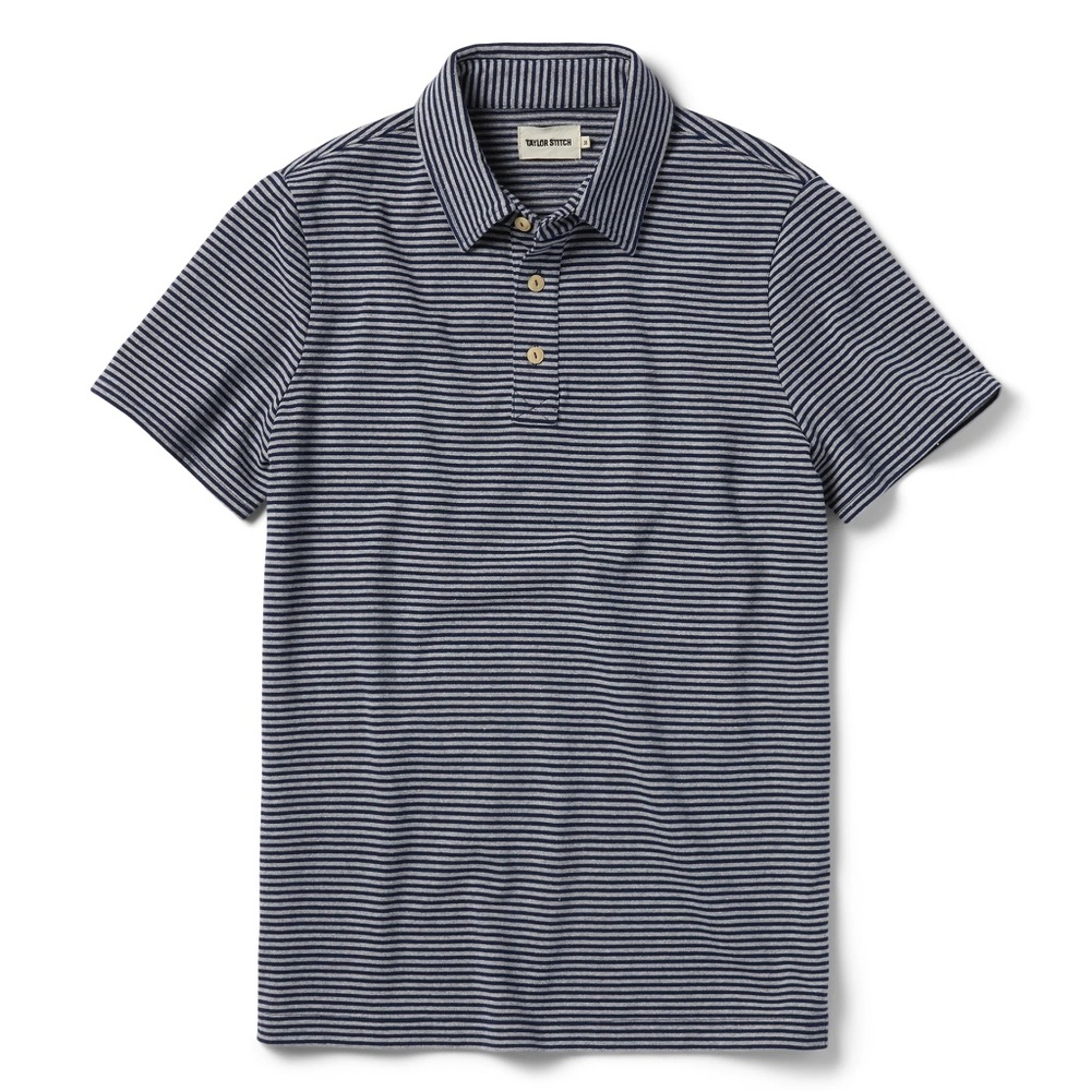 Taylor Stitch Heavy Bag Mens Polo in Navy & Ash Stripe 38 Small